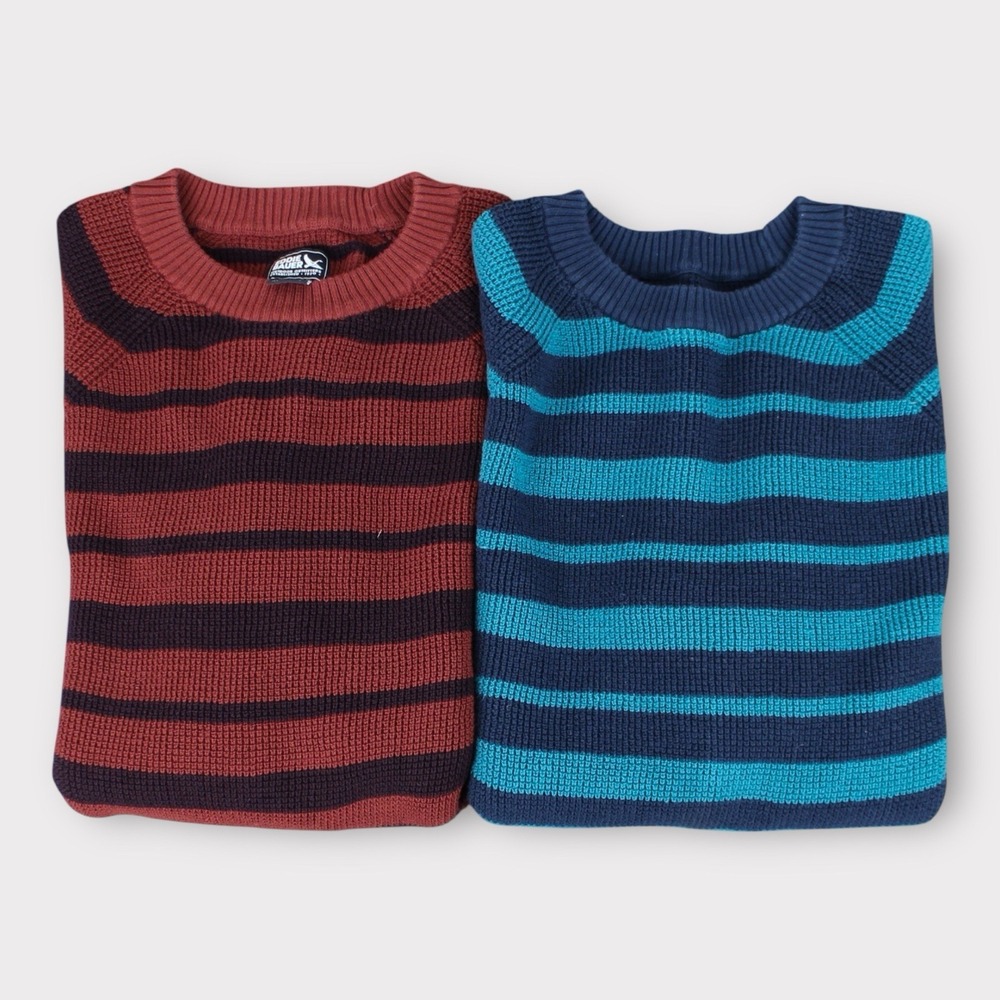 Lot of 2 Eddie Bauer Women's Knit Sweaters Striped Cotton Crewneck Size S